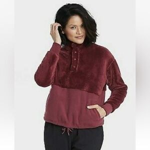 All in motion snap front Sherpa pullover sweatshirt maroon size XSmall